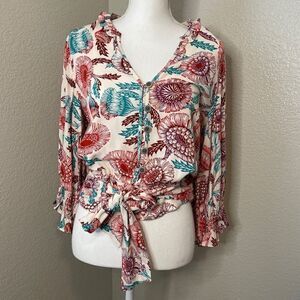 Anthro Tugboat Floral Tie Front Blouse